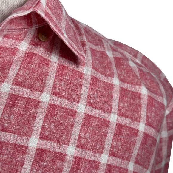 Johnnie O Hangin Out Shirt Men’s Large Red Pink Check Cotton Long Sleeve Button - Picture 3 of 10